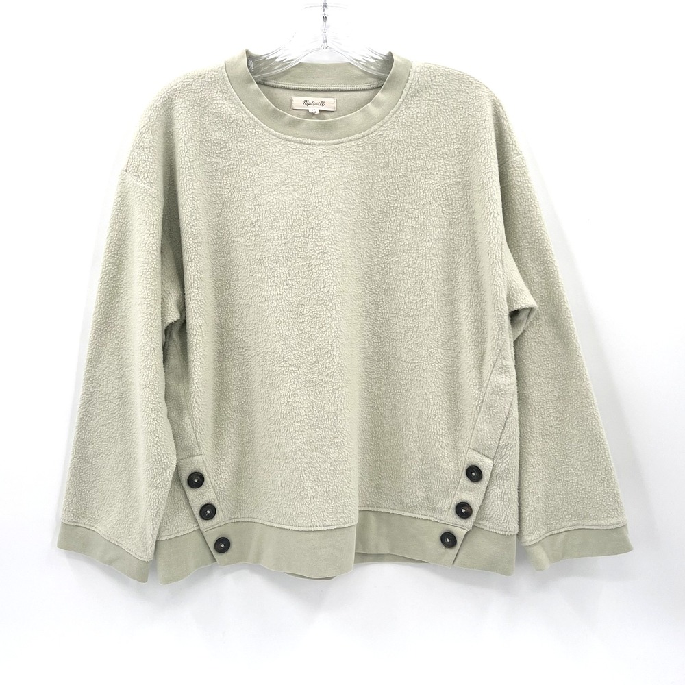 MADEWELL Women's XS Sage Green Oversized Crewneck Side Accent Button Sweatshirt